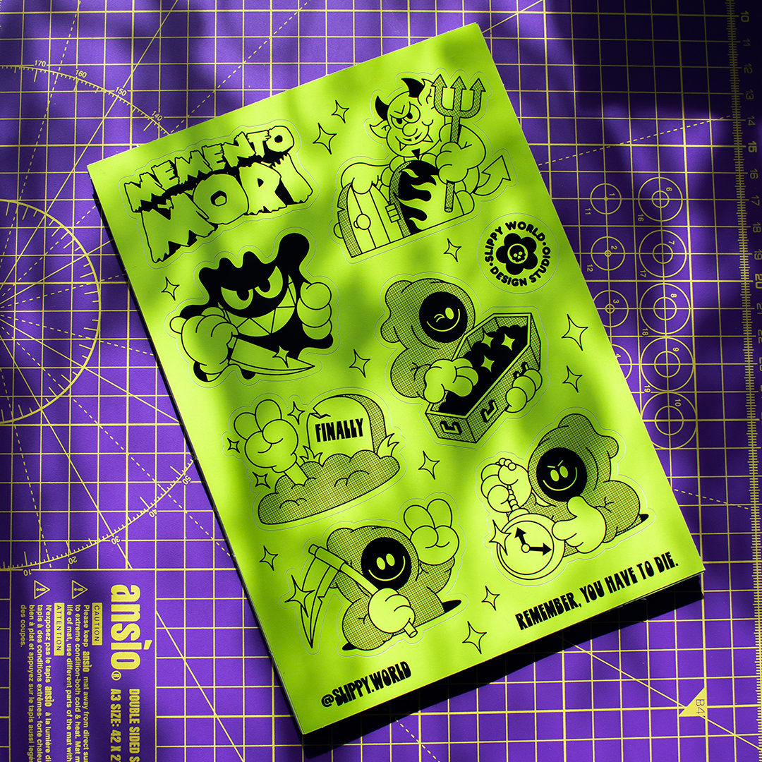 custom sticker sheets for Slippy World. it includes several of his drawings