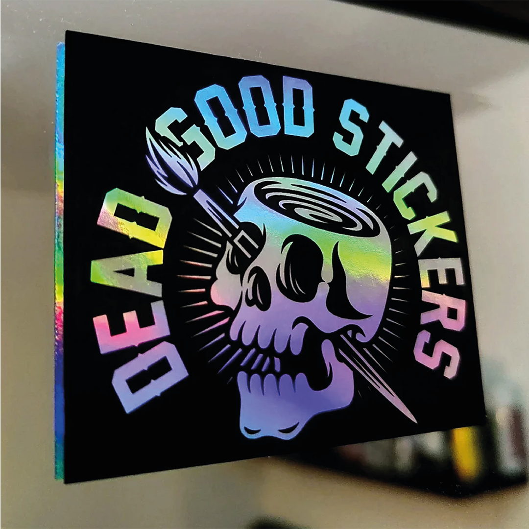 a holographic vinyl stickers placed on a mirror