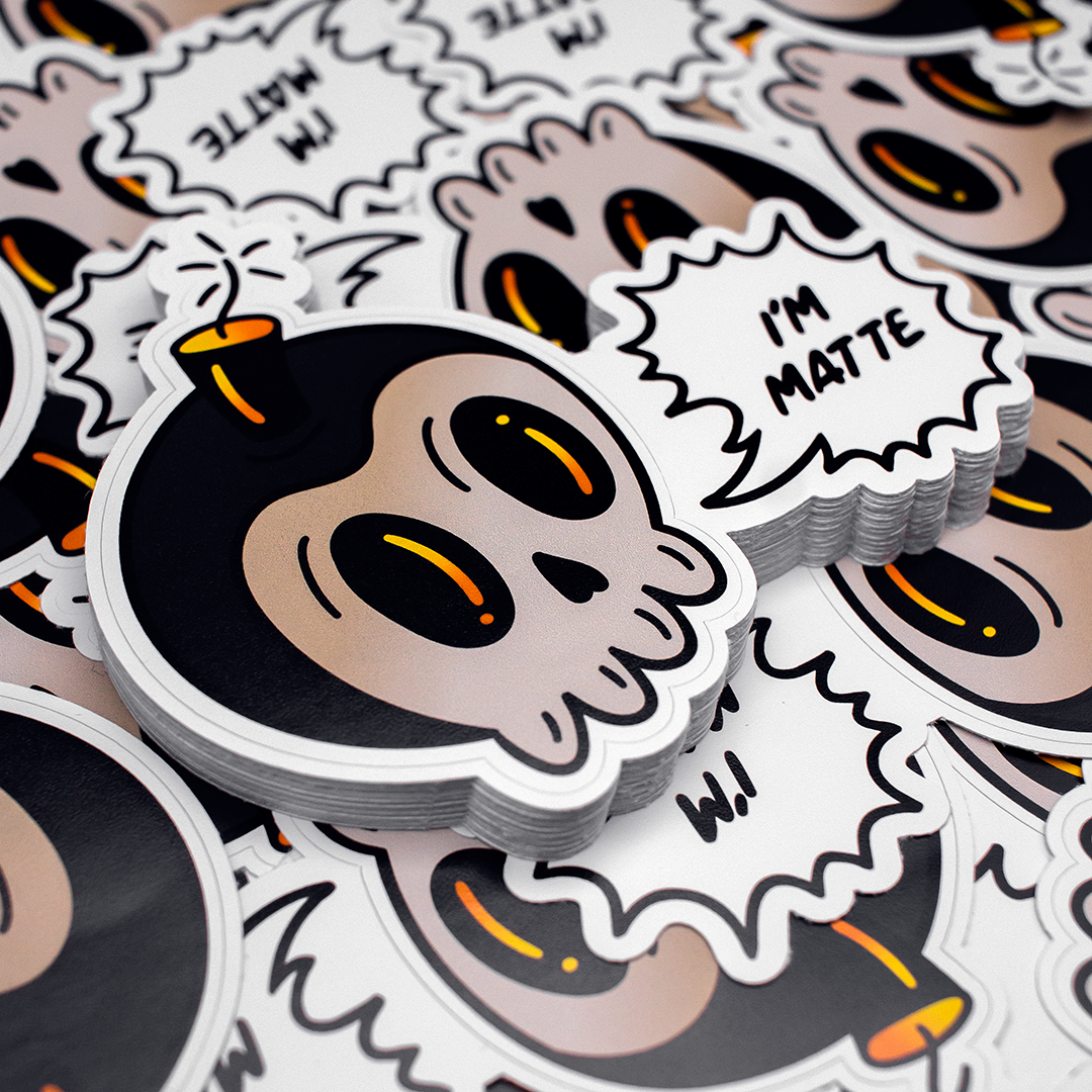 a custom shaped skull sticker with a speech bubble